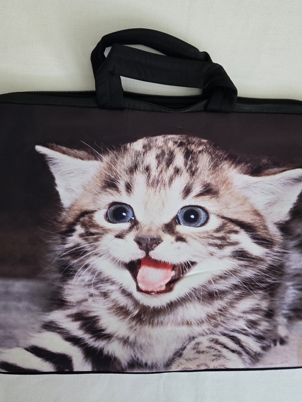 Black Kitten Print Laptop Sleeve, 11x15.5"